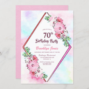Invitación Geométrico floral rosado 70 cumpleaños