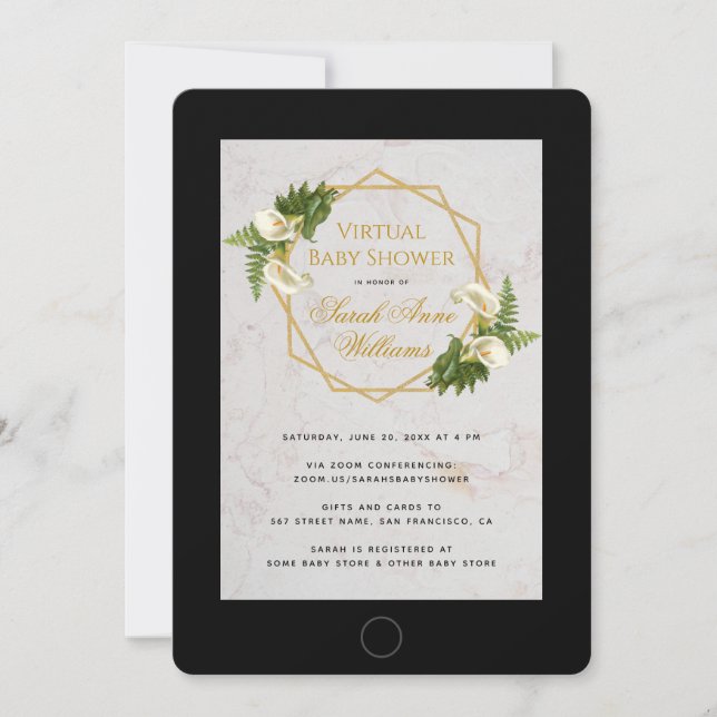 Invitación Geométrico floral virtual de Baby Shower Calla Lil (Anverso)