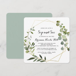 Invitación Geométrico Gold Tropical Calligraphy Sip y See