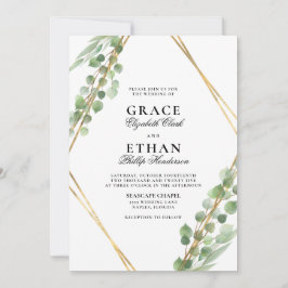 Invitación Geométrico Greenery Gold Frame Eucalyptus Boda
