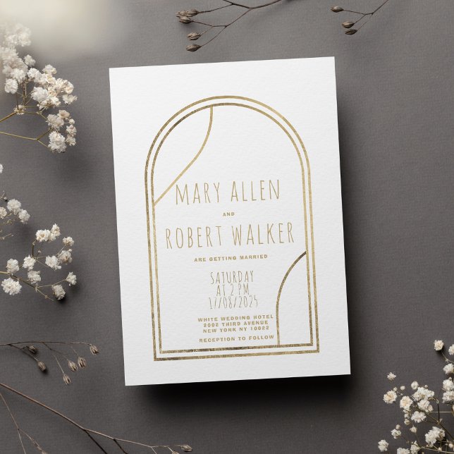 Invitación Geométrico moderno arco dorado blanco boda elegant (Geometric modern gold arch white classy wedding)