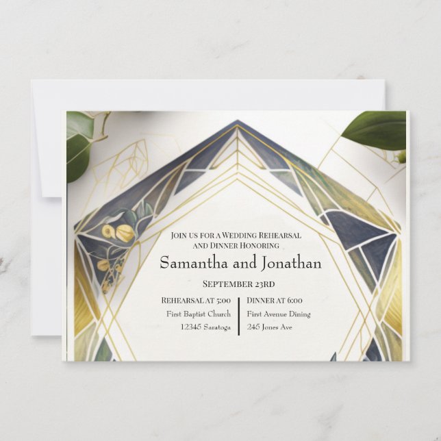 Invitación Geométrico moderno con ensayo de flores pequeñas (Anverso)