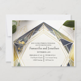 Invitación Geométrico moderno con ensayo de flores pequeñas