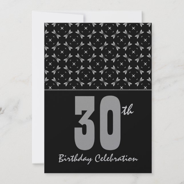 Invitación Geométrico negro y plateado Fiesta de cumpleaños n (Anverso)