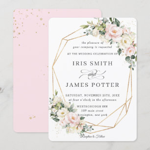 Invitación Geométrico oro del Boda floral de marfil rosa Rubo