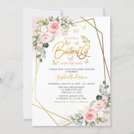 Invitación Geométrico Rubor Gold Floral Butterfly Baby Shower