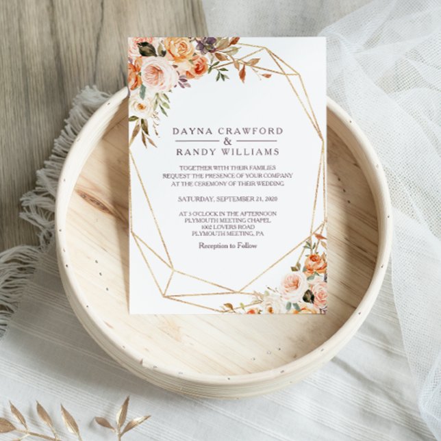 Invitación Geométrico Rústico Oro Elegante Boda de Otoño (Subido por el creador)
