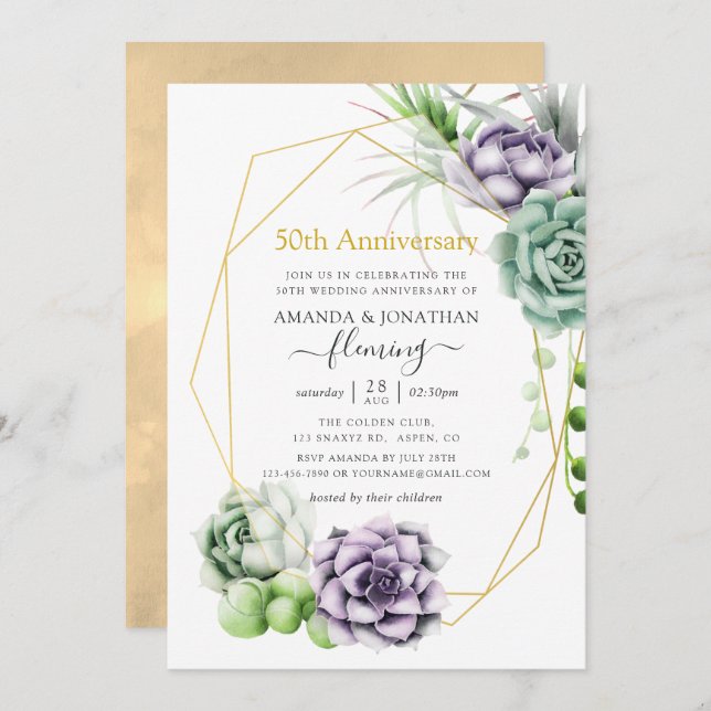 Invitación Geométrico Suculento 50 Aniversario de Boda (Anverso / Reverso)