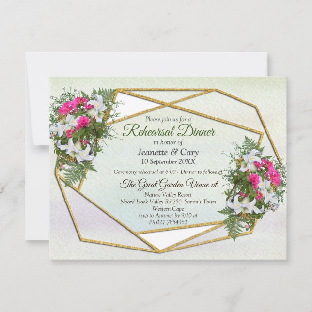 Invitación Geométrico - Tema de Bouquet de flores Purpurina d (Anverso)