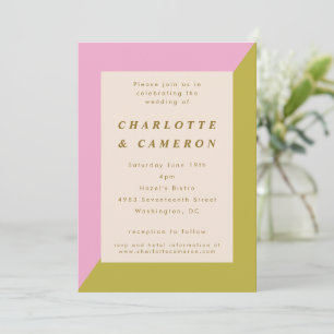 Invitación Geométrico Verde Rosa Moderno Todo En Un Boda