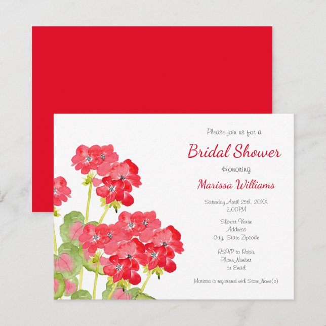 Invitación Geranios de color rojo 2 (Anverso / Reverso)
