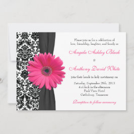 Invitación Gerber Daisy Black Damask Wedding