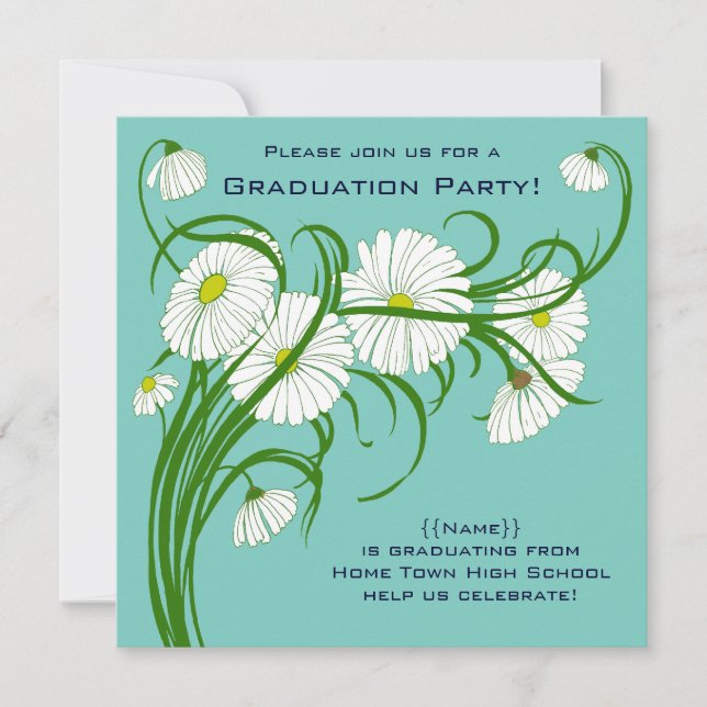 Invitación Gerber Daisy Flowers w Turquoise Graduation Party (Anverso)