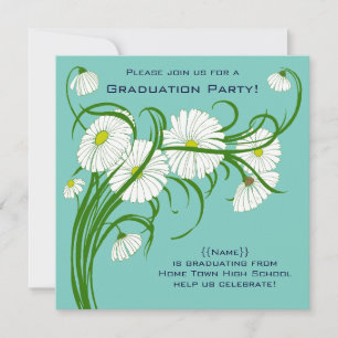 Invitación Gerber Daisy Flowers w Turquoise Graduation Party