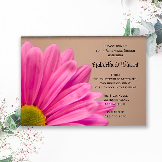Invitación Gerber Daisy rosado en una cena de ensayo tan Boda (Subido por el creador)