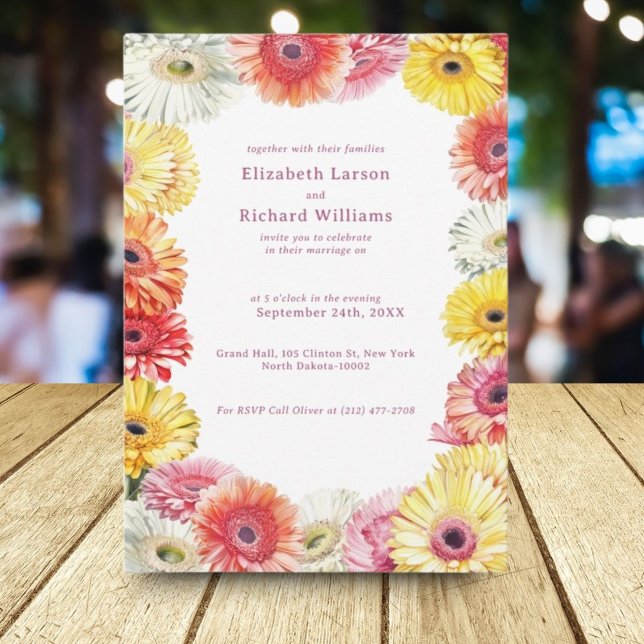 Invitación Gerbera Boda de acuarela de color floral (Subido por el creador)