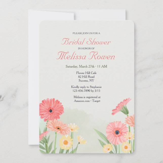 Invitación Gerbera Daisies Colores Brillantes  (Anverso)