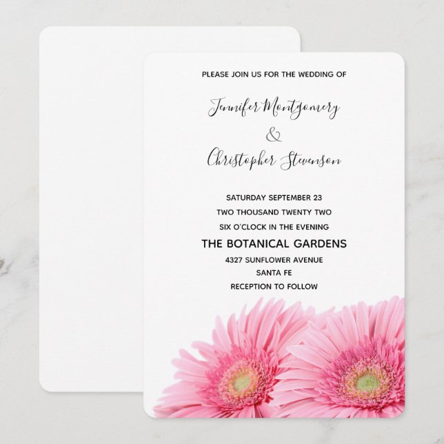 Invitación Gerbera Daisies Elegante Boda de fotografía (Anverso / Reverso)