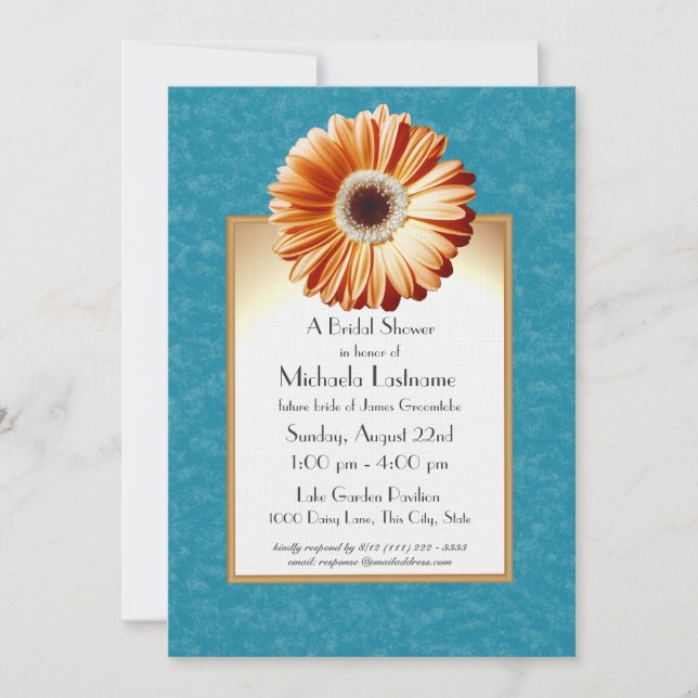 Invitación Gerbera Daisy Blue y Naranja (Anverso)