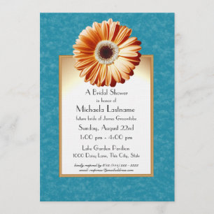 Invitación Gerbera Daisy Blue y Naranja