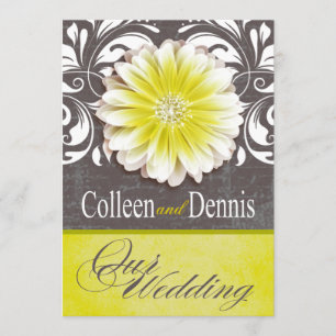 Invitación Gerbera Daisy Scroll 1 pizarra amarilla Boda