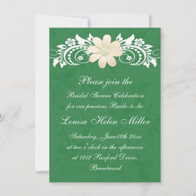 Invitación Gerbera floral de la margarita blanca en ducha (Anverso)