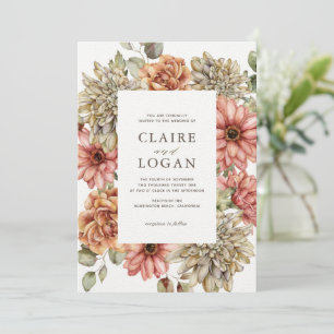 Invitación Gerbera roja y Boda de Dahlia blanca