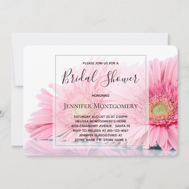 Invitación Gerbera Rosa Daisies Elegante Foto Ducha De Novias (Anverso)
