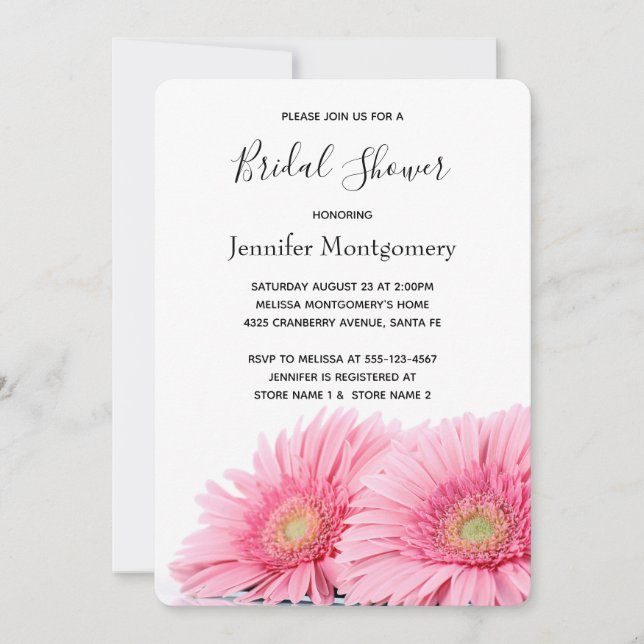 Invitación Gerbera Rosa Daisies Elegante Foto Ducha De Novias (Anverso)