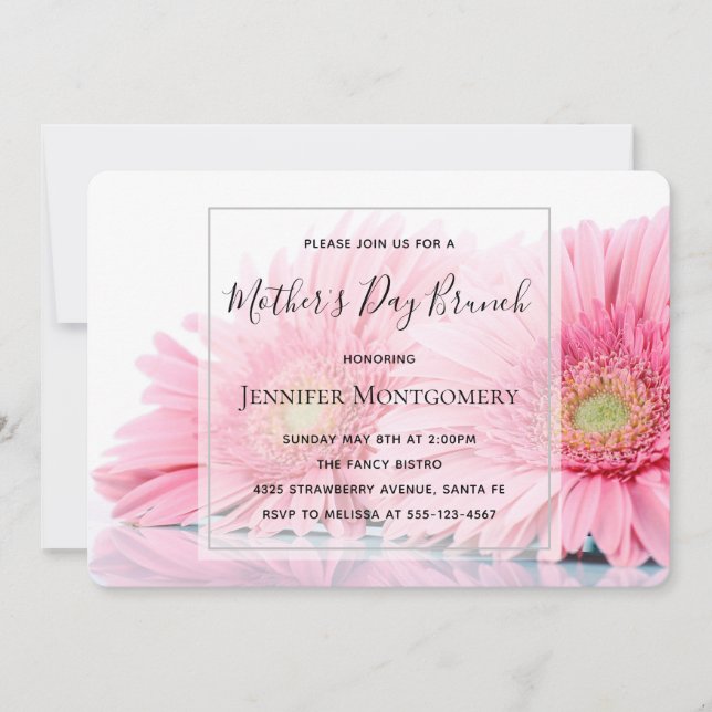 Invitación Gérbera rosa Daisies Foto Brunch del Día de la Mad (Anverso)