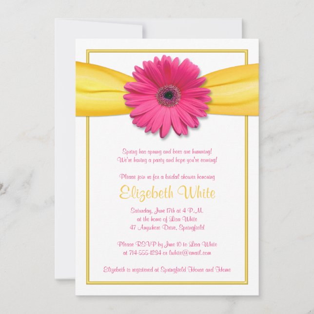 Invitación Gérbera rosa Daisy Razo Amarillo Ducha de novia (Anverso)