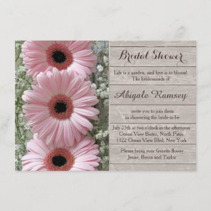 Invitación Gerbera rosada de margarita en madera Ducha de nov