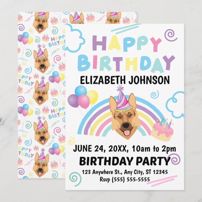 Invitación German Shepherd Birthday Invitation  (Anverso / Reverso)