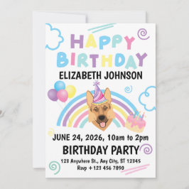 Invitación German Shepherd Birthday Invitation in White