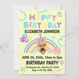 Invitación German Shepherd Birthday Invitation in Yellow