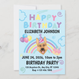 Invitación German Shepherd Birthday Party Invitation Blue