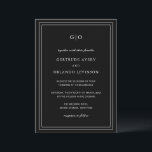 Invitación Gertrude Black Classic Elegant Wedding<br><div class="desc">Invitación clásica de boda negra con un diseño sencillo y mínimo, con su monograma en la parte superior y los detalles de su evento rodeados de un borde doble. Los tipos de letra alternan entre y el guión elegante, un serif tradicional y sans serif minimalistas. Esta invitación es genial para...</div>