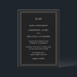 Invitación Gertrude Black Classic Elegant Wedding<br><div class="desc">Invitación clásica de boda negra con un diseño sencillo y mínimo, con su monograma en la parte superior y los detalles de su evento rodeados de un borde doble. Los tipos de letra alternan entre y el guión elegante, un serif tradicional y sans serif minimalistas. Esta invitación es genial para...</div>