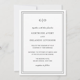 Invitación Gertrude Boda elegante clásica blanca y negra