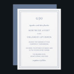 Invitación Gertrude Dusty Blue Classic Elegant Wedding<br><div class="desc">Invitación a una boda azul polvorienta de estilo clásico con un diseño sencillo y mínimo, con su monograma en la parte superior y sus detalles de evento rodeados de un borde doble. Los tipos de letra alternan entre y el guión elegante, un serif tradicional y sans serif minimalistas. Esta invitación...</div>