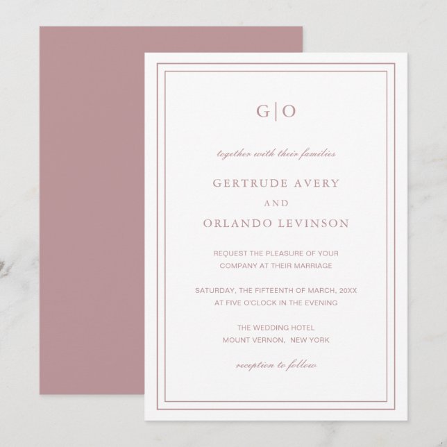 Invitación Gertrude Dusty Rosa Classic Elegant Wedding (Anverso / Reverso)