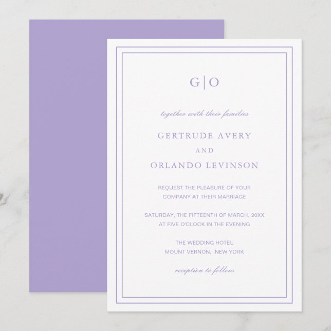 Invitación Gertrude Lavender Classic Elegant Wedding (Anverso / Reverso)