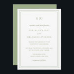 Invitación Gertrude Sage Green Classic Elegant Wedding<br><div class="desc">Invitación a una boda verde sabio de estilo clásico con un diseño sencillo y mínimo, con su monograma en la parte superior y sus detalles del evento rodeados de un borde doble. Los tipos de letra alternan entre y el guión elegante, un serif tradicional y sans serif minimalistas. Esta invitación...</div>
