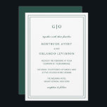 Invitación Gertude Emerald Green Clásico Elegante Boda<br><div class="desc">Invitación a una boda verde/verde esmeralda de estilo clásico con un diseño sencillo y mínimo con su monograma en la parte superior y sus detalles de evento rodeados de un borde doble. Los tipos de letra alternan entre y el guión elegante, un serif tradicional y sans serif minimalistas. Esta invitación...</div>