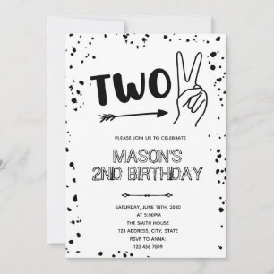 Invitación Gesto de la mano blanca negra en segundo cumpleaño
