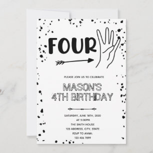 Invitación Gesto de mano en blanco y negro cumpleaños 4