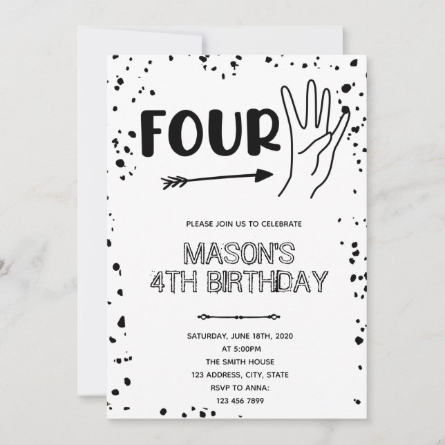 Invitación Gesto de mano negro blanco cumpleaños 4 (Anverso)