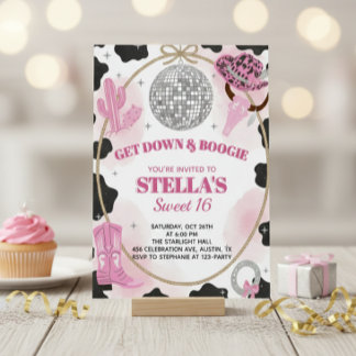 Invitación Get Down & Boogie Disco Cowgirl Sweet 16 Birthday