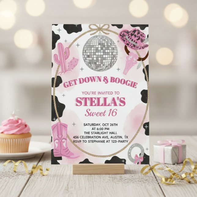 Invitación Get Down & Boogie Disco Cowgirl Sweet 16 Birthday (Subido por el creador)
