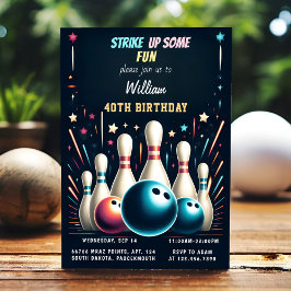 Invitación Get Neon Boy Team Event Bowling 40 cumpleaños